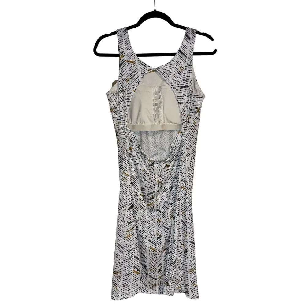 NEW PrAna Skypath‎ Dress XL White w/Multicolor Pattern Knit Sleeveless Shelf Bra